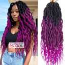 Faux Locs Crochet Hair For Black Women Soft Locs 24 Inch Goddess Crochet Hair Curly Ends Dreadlocks Boho Style Synthetic Braiding Hair Extensions (24 Inch, 6 Packs,1b/Purple)
