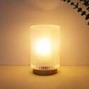 Battery Operated Lamp, Cordless Table Lamp with Timer, Desk Bedside Lamps with LED Warm Light, Glass Small Table Lamp for Bedroom, Bathroom, Living Room, Home Decor - Frosted White