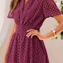 PRETTYGARDEN Womens 2026 Summer Short Dress V Neck Short Sleeve A Line Hollow Out Lace Cute Casual Beach Party Spring Dresses (S)