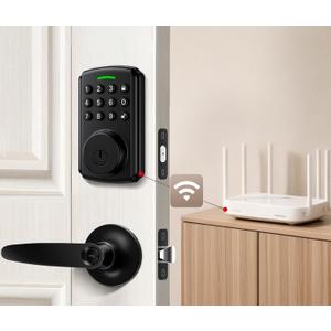 Front Door Lock Set, WiFi Keyless Entry Door Lock Deadbolt with Handle Set, Lever Handle, Same Key