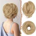 BARSDAR Straight Hair Bun Extensions - Synthetic Fully Short Ponytail Hair Bun Extensions for Women, Elastic Messy Hair Bun Scrunchies Hairpieces Daily Party - Medium Blonde Mixed (1 Count - Elastic)