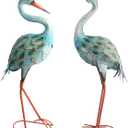 2pcs Crane Garden Statues, Metal Crane Outdoor, Blue Heron Sculpture Metal Yard Art, Large Garden Heron Lawn Ornaments for Backyard Pond Patio Porch Outside Decorations