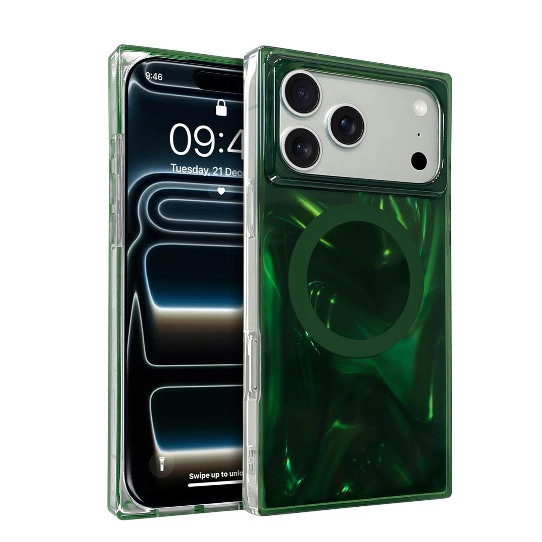 MZELQ for iPhone 17 Pro Case Crystal Back Laser Glitter -Green