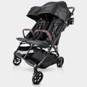 Strolee Lightweight Double Side by Side Stroller - 22 Lbs, 9.5" Compact Fold, Twin Nap Ready Seating, No Rethread Harness, Magnetic Buckle & Ultra Plush Seat 60Lb Max Per Seat- (v2 Black)