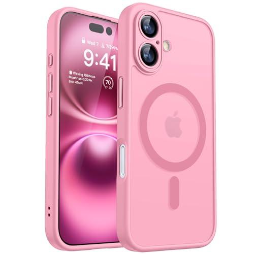 CANSHN Magnetic for iPhone 16 Case, Upgraded [Full Camera Protection] [Compatible with Magsafe] [Translucent Matte] Shockproof Protective Phone Case for iPhone 16 - Pink