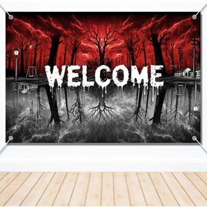 Welcome to The Other Side Backdrop, 5x3ft Stranger Spooky Forest Banner Upside Down Spooky Themed Party Decorations for Halloween Birthday Room Wall Decor Photo Props