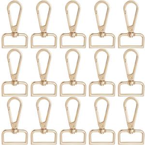 1 Box 16Pcs Swivel Clasp Hooks with D Ring Lobster Claw Clasps 1 Inch Bulk Gold Alloy Metal Large Shiny Push Gate Trigger Snap Hook Clips for Keychain Straps DIY Crafts Purse Handbag Making