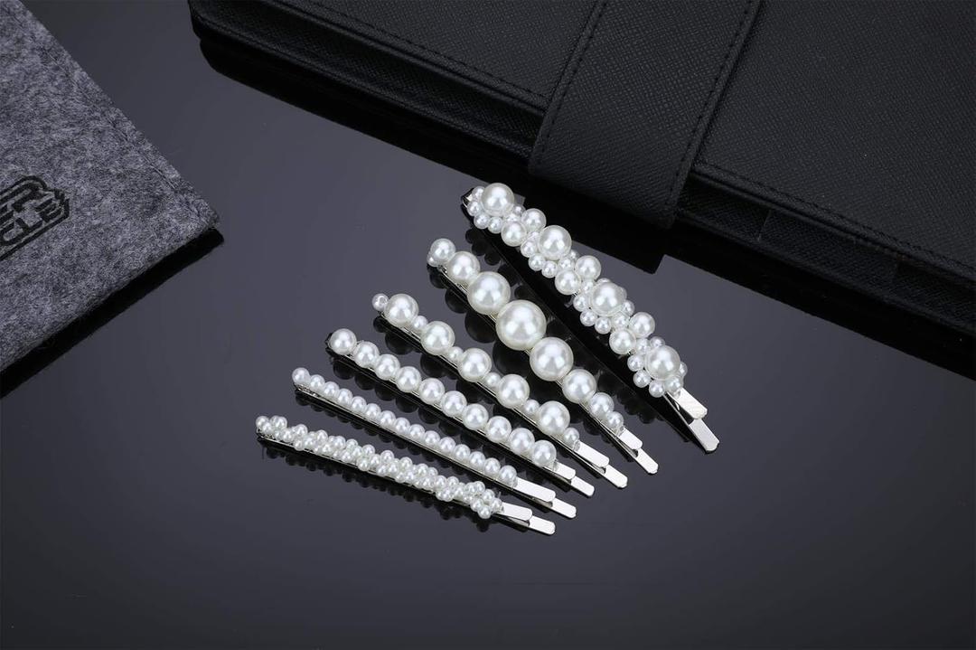 Pearl Hair Clips Barrettes Silver Wedding Decorative Bobby Pins Women Girls Bridal Her Valentines Mothers Day Birthday Prom Party Daily Wear Hair Styling Accessories Xmas Gift 6pcs