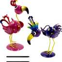 Whimsical Metal Bird Garden Statues Set of 2, Colorful Outdoor Yard Art with Stakes, Weather-Resistant Metal Bird Figurines for Garden Lawn Patio Decor, Cute Garden Gift (2pack-pink & Purple)