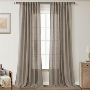 Taupe Linen Curtains 84 inches Long for Living Room Back Tab Rustic Farmhouse Semi Sheer Light Filtering Window Curtain Dining Room Soft Thick Flax Linen Textured Drapes Light Brown