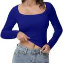 GGOV Women's Long Sleeve Crop top, Ribbed & Slim Fitted Cotton Shirts, Square Crewneck Tee Basics for Daily & Casual Wear Large