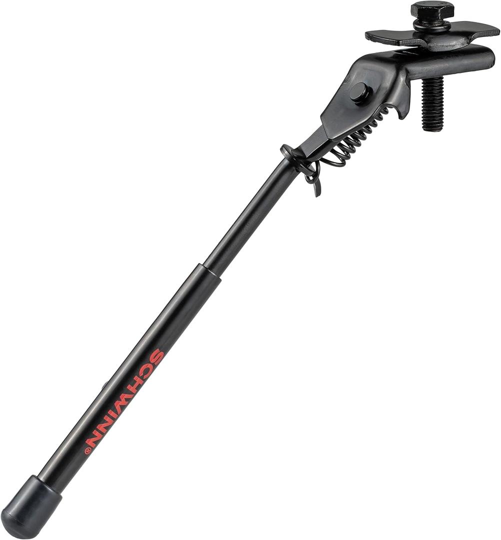 Schwinn Adjustable Kickstand, Black, Fits 16" - 24" Bikes, Durable Steel, Adjustable Height, Easy Installation, End Cap, Top Plate and Bolt Included, Kickstand for Adult Bike