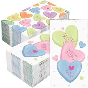 Whaline 100Pcs Valentine's Day Conversation Heart Guest Napkin Double-Sided Love Heart Paper Napkin Disposable Dinner Hand Towel Napkin for Kitchen Bathroom Party Supplies
