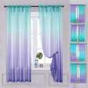 Yancorp Semi Bedroom Curtains 63 inch Length Sheer Rod Pocket Curtain Linen Teal Turquoise Purple Ombre Girls Living Room Mermaid, 1 Panel(Turquoise Purple, 40"x63")