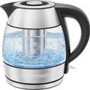 CHEFMAN Electric Kettle  1.2L 1500W Hot Water Tea Pot with Infuser, BPA Free, Auto Shut Off, BoilDry Protection, Removable Lid, LED Light, Cordless Glass Electric Tea Kettle – Stainless Steel
