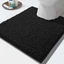 Toilet Rug Non Slip Plush Bathroom Floor Mat U Shaped Washable Contour Rug for Toilet Absorbent Thick Foot Rug, Black