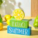2 x 3 Pieces Summer Wooden Block Decor for Home Lemon Wooden Tiered Tray Block Decor Rustic Hello Summer Sign for Living Mantle Kitchen Table Party Decoration