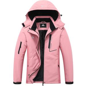 MOERDENG Women's Waterproof Ski Jacket Warm Winter Coat Hooded Snowboarding Jacket Snow Coat (Medium, Pink)