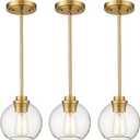 3-Pack Pendant Lights Kitchen Island, Gold Hanging Lights Fixtures with Clear Glass Globe Shade, Brass Kitchen Island Lighting for Dining Room, AD-22280-1P3-GD
