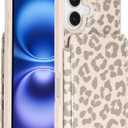 Cavor Compatible with iPhone 16 Wallet Case with Card Holder, Credit Slots Kickstand Stand Phone Case for Women Men, PU Leather Protective Case-Beige Leopard