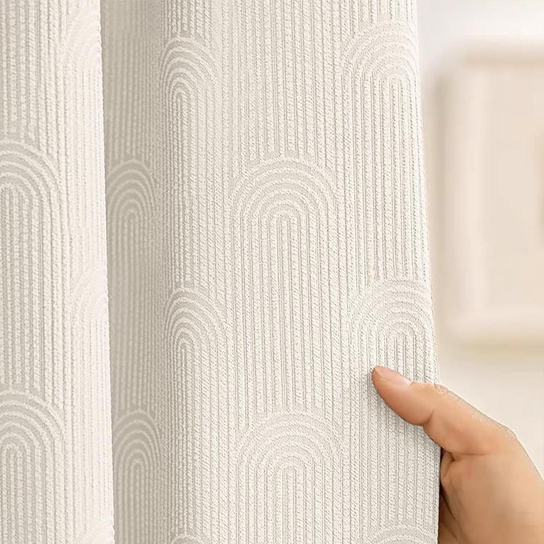 Cream Shower Curtain Cotton Boho Texture Mid Century Minimalist Arch Shower Curtain for Bathroom, Ivory,72" W X 72" L