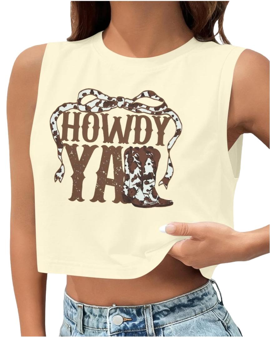 Western Cowboy Crop Tank Top Women Vintage Graphic Cowgirl Tees Country Concert Tshirt Casual Sleeveless Crop Tops (XXL)