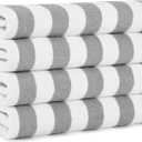Arkwright Oversized Beach Towels (30x70, 4-Pack), Ringspun Cotton Double Yarn Strength, Perfect Grey Striped Pool Towel, Beach Towel, Bath Towel