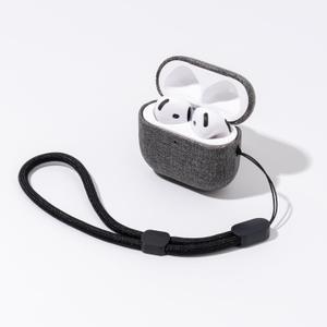 Tonghex for AirPods 4 Case | Slim Hard Cover Compatible with AirPods 4th Generation | Synthetic Canvas Leather | Full Drop Protection Cover with Lanyard | Air Pods 4 Case - Gray