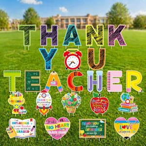 Roowest 24 Pack Teacher Appreciation Yard Signs with 48 Stakes, Thank You Teachers Yard Signs for Teacher's Day, First & Last Day of School Decor