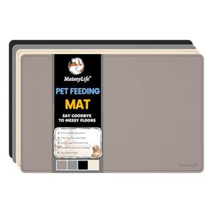 MateeyLife Dog & Cat Food Water Mat for Floors Waterproof, Nonslip Pets Bowl Feeding Mats with Raised Edges, Silicone Matt Tray for Messy Drinkers, 24"x16", Taupe