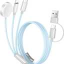 Temdan for Travel Vacation Essentials,3 in 2 USB C Cable for Apple Watch Charger/iPhone 16 Charger/Lightning,Multi Charging Cable Cord,Camping Essentials,Designed for iWatch & iPhone 16-12-4FT Blue