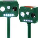 Solar Ultrasonic Animal Repellent Outdoor, 2 Pack Cat Squirrel Raccoon Bird Dog Deer Repellent Devices with PIR Motion Sensor LED Flash, Waterproof Animal Deterrent for Garden Yard Farm
