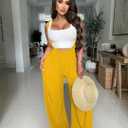 Nimsruc Womens Jumpsuit Casual Loose Sleeveless Adjustable Spaghetti Straps Wide Leg Pants Baggy Overalls With Pockets (Yellow, XL)