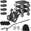 LOYAL TIGER Heavy Duty 1500LBS Furniture Dolly & Movers with 5X 360° Wheels - Carbon Steel Panel & Non-Slip Casters, Includes Lifter Jacks, Gliders for Sofa, Refrigerator (5.4 Inch, Black)