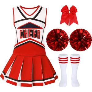Cheerleader Outfit For Girls Halloween Costume For Kids  Cheer Uniform Set Fancy Dress For Party Birthday (Red, XS)