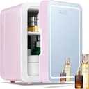 Iceblue 4L Dimmable LED Light Mirror Mini Fridge for Skincare, Skincare Fridge with thermoelectric Cooling Function for Cosmetics and Skincare, AC & DC Mini Refrigerator- Baby Pink