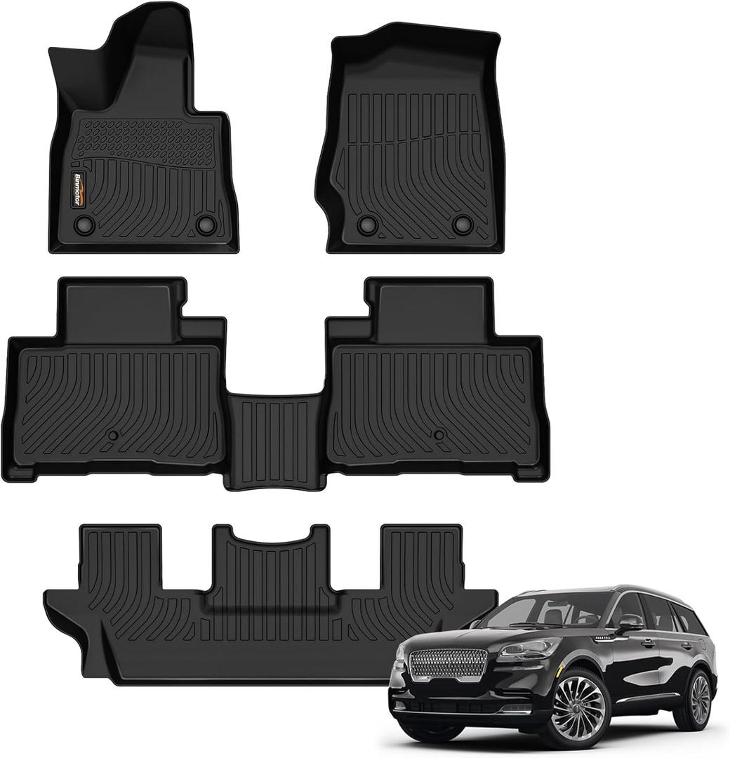 Binmotor-Floor Mats for Lincoln Aviator 2020-2024 2025 6 Passenger, All Weather Mats for Lincoln Aviator Rubber Liners, Aviator Car Mats Accessories