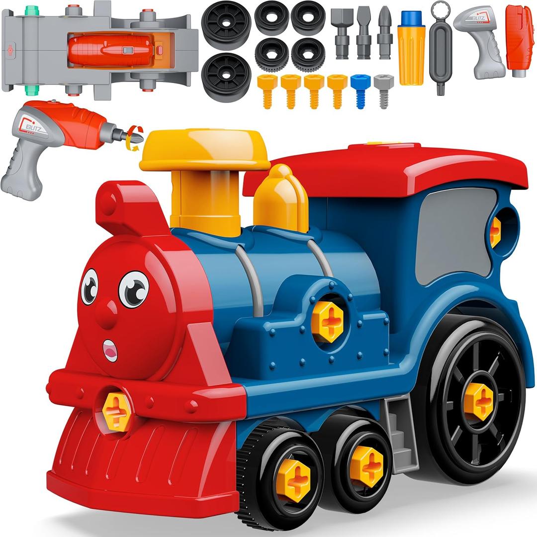 Toddler Take Apart Toy Set with Electric Drill, DIY Electric Train Assembly, STEM Building Learning Toys, Xmas Gifts for 3-8 Year Old Boys & Girls