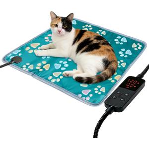 furrybaby Pet Heating Pad, Cat Heating Pad for Dogs Waterproof with Durable Anti-Bite Tube Indoor for Puppies Dogs Cats (1 Pack Green, 17 X 17in, Temp Adjustable)