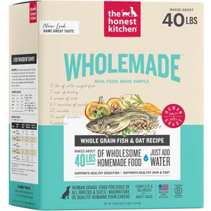 The Honest Kitchen Wholemade Whole Grain Fish & Oats Recipe, Human Grade Dehydrated Dog Food, Just Add Water, Supports Digestion, Skin & Coat, Topper for Dry or Wet Food, 10 lb Box Makes 40 lbs