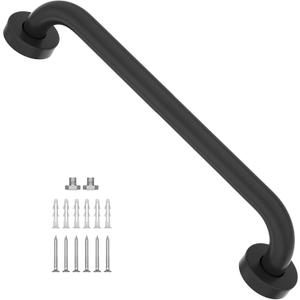 16 Inch Matte Black Shower Grab Bar-1" Diameter, iMomwee Stainless Steel Elderly Safety Bars, Bathroom Shower Balance Bar, Wall Handrail Support, Handicap Senior Disabled Pregnant Assist Bath Handle Black