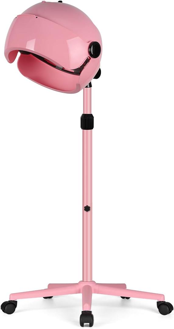 Professional Hooded Hair Dryer Pink,Stand Hair Dryer Bonnet with 3 Temperature Settings,Height Adjustable Sit Under Dryer on Wheels
