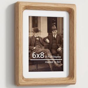 6x8 Picture Frames Natural Oak,Original Wood Hand Make Crafted Photo Frame with Mat to 5x7 Graduation Picture Display,Family Picture,Wedding Picture Tabletop & Wall Decoration