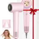 Ionic Hair Dryer, 150,000 RPM High-Speed Professional Blow Dryer for Fast Drying, 500M Negative Ions & Thermo-Control, Magnetic Nozzle, Low Noise & Lightweight for Home and Travel, Pink