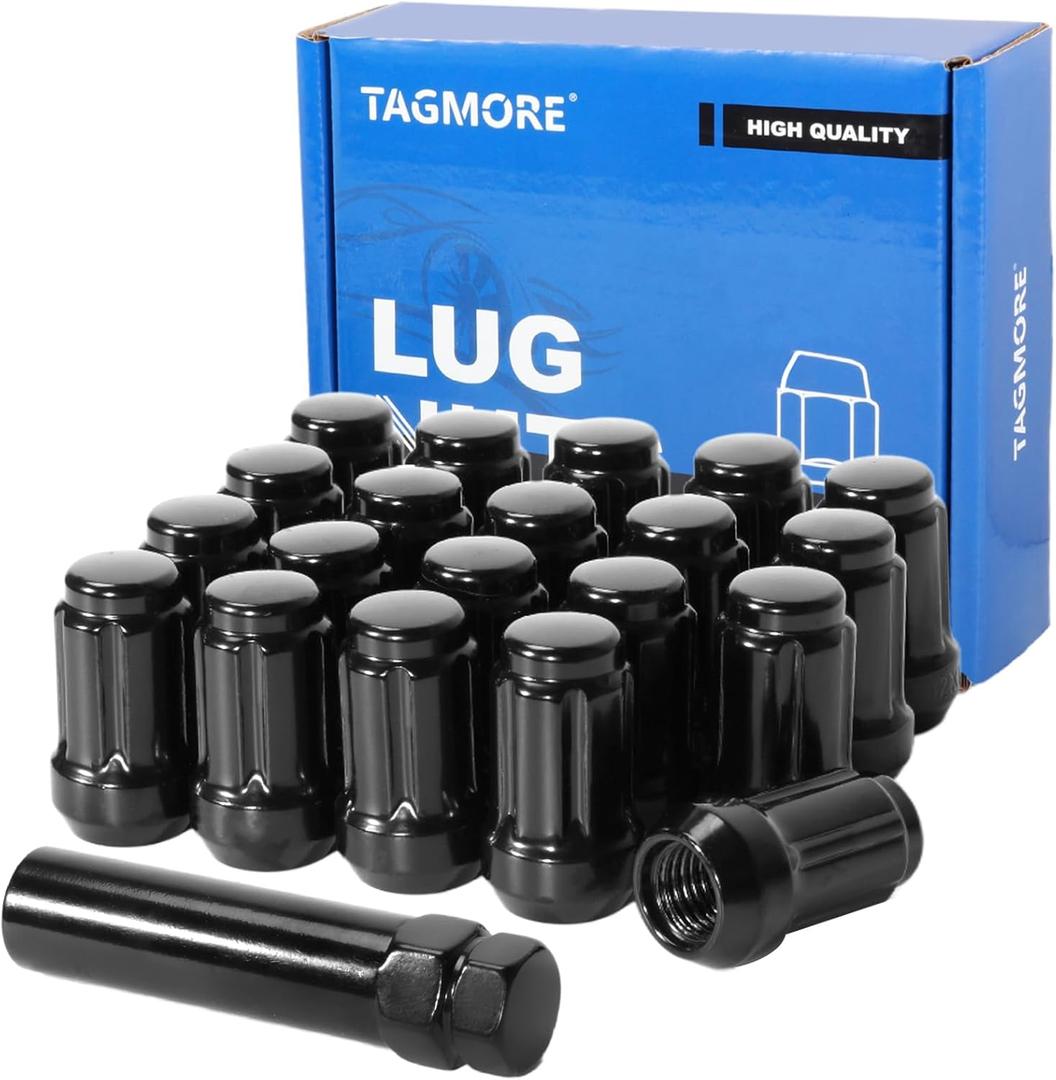 20pcs 1/2"-20 Spline Lug Nuts - Compatible with 1987-2018 Wrangler, 2002-2012 Liberty, 1993-2010 Grand Cherokee, 1984-2001 Cherokee, One-Piece Design Wheel Lug Nut Set with Socket Key (Black)