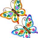 YIWEMON 2 Pack Metal/Glass Butterfly Wall Decor, 14.2" Outdoor Fence Wall Art Decor, Wall Sculpture Hanging Decoration Perfect for Garden Yard Living Room Bedroom Patio Balcony