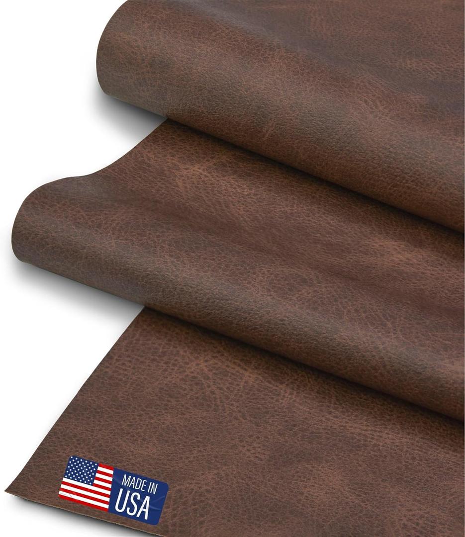 Faux Leather Fabric, Thick Durable Synthetic Repholstery Leather Vinyl, Soft Touch Distressed DIY and Craft Material - Individual 1 Yard Cut 36"x54" (Cocoa)