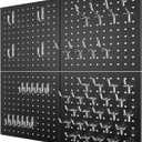 Peg Board - Metal Pegboard with 48 Hooks, Heavy Duty Wall Mount Metal Grid Panel for Garage Organization & Tool Storage, Rustproof, Easy to Install, Compatible with Standard Organizer Accessories