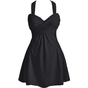 COCOPEAR Women's Elegant Crossover One Piece Swimdress Floral Skirted Swimsuit (6X-Large, Black)