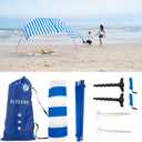 Beach Wind-Powered Shade Canopy, Portable Sun Shelter Tent, UPF 50+ UV Protection, Lightweight, Easy Set Up, 78 Sq. Ft. of Shade for up to 3 People.Blue Tint Shark